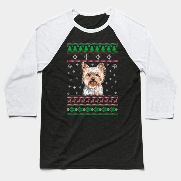 Cute Yorkshire Terrier Dog Lover Ugly Christmas Sweater For Women And Men Funny Gifts Baseball T-Shirt by uglygiftideas